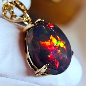 14k Gold Opal Pendant, Black Fire Opal Pendant, Handmade Opal Pendant, Gift For Her, Birthstone Pendant,