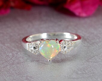 Beautiful Fire Opal Ring, Heart Shape Ring, Opal Wedding Ring, October Birthstone,  Anniversary Ring, Engagement Ring, Ring For Women