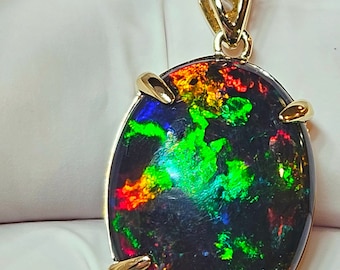 Genuine Black Opal Pendant, Oval Shape Black Opal Pendant For Girls, Handmade Opal Pendant, Gift For Wife, Birthstone Pendant, Gift For Her