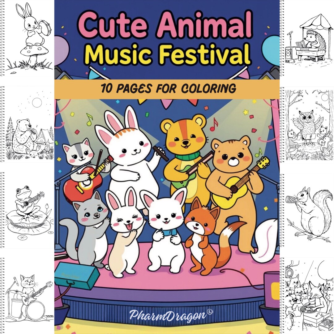 Animal Music Festival Coloring Pages – 10 Page PDF - Etsy