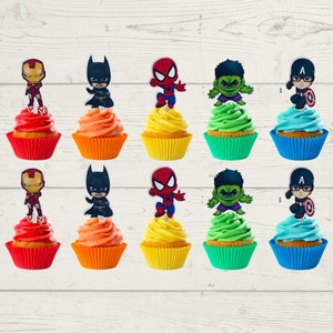 Superhero cake topper / Superhero cupcake topper / 10 or 20 unts.