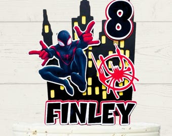 Adorno para tarta de Spider Man Miles Morales / cualquier nombre / cualquier edad.