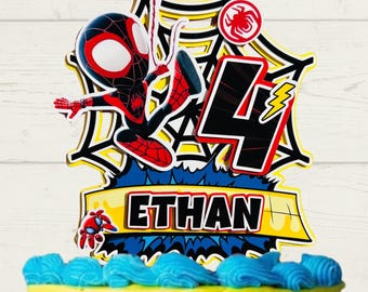Adorno para pastel de Miles Morales, inspirado en Spidey y sus amigos.