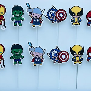 Superhero cake topper / 12 or 24 units / Cupcake topper.