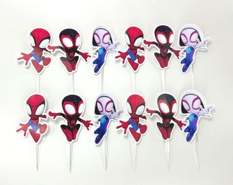 Adorno para tarta Spidey y sus amigos / Adorno para cupcakes Spidey / 12 o 24 unidades.