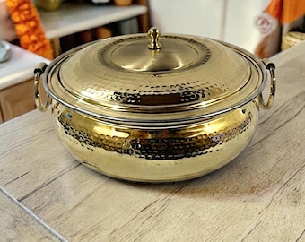 Pure Brass Lagan Handi with lid and Handles for Cooking