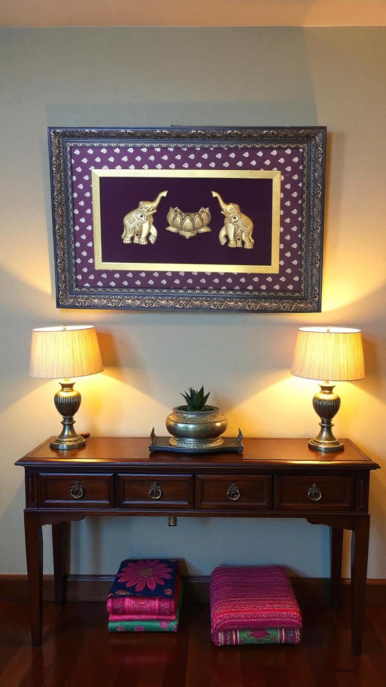 Low Stock Alert, Brass Elephant & Lotus Wall Art – Handcrafted Indian ...