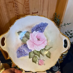Hand-Painted Kaiser Germany Porcelain Bowl – Pink Rose & Lilac – Vintage Gold Trim Floral Serving Bowl – Made in Germany