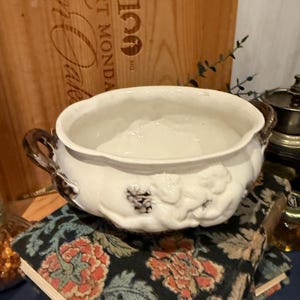 Vintage Gefle Porcelain Tureen: Swedish Cherub Relief Serving Bowl