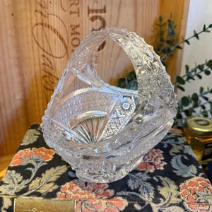 Vintage Cut Glass Crystal Candy Oval Dish with Handle,   Elegant Table Decor