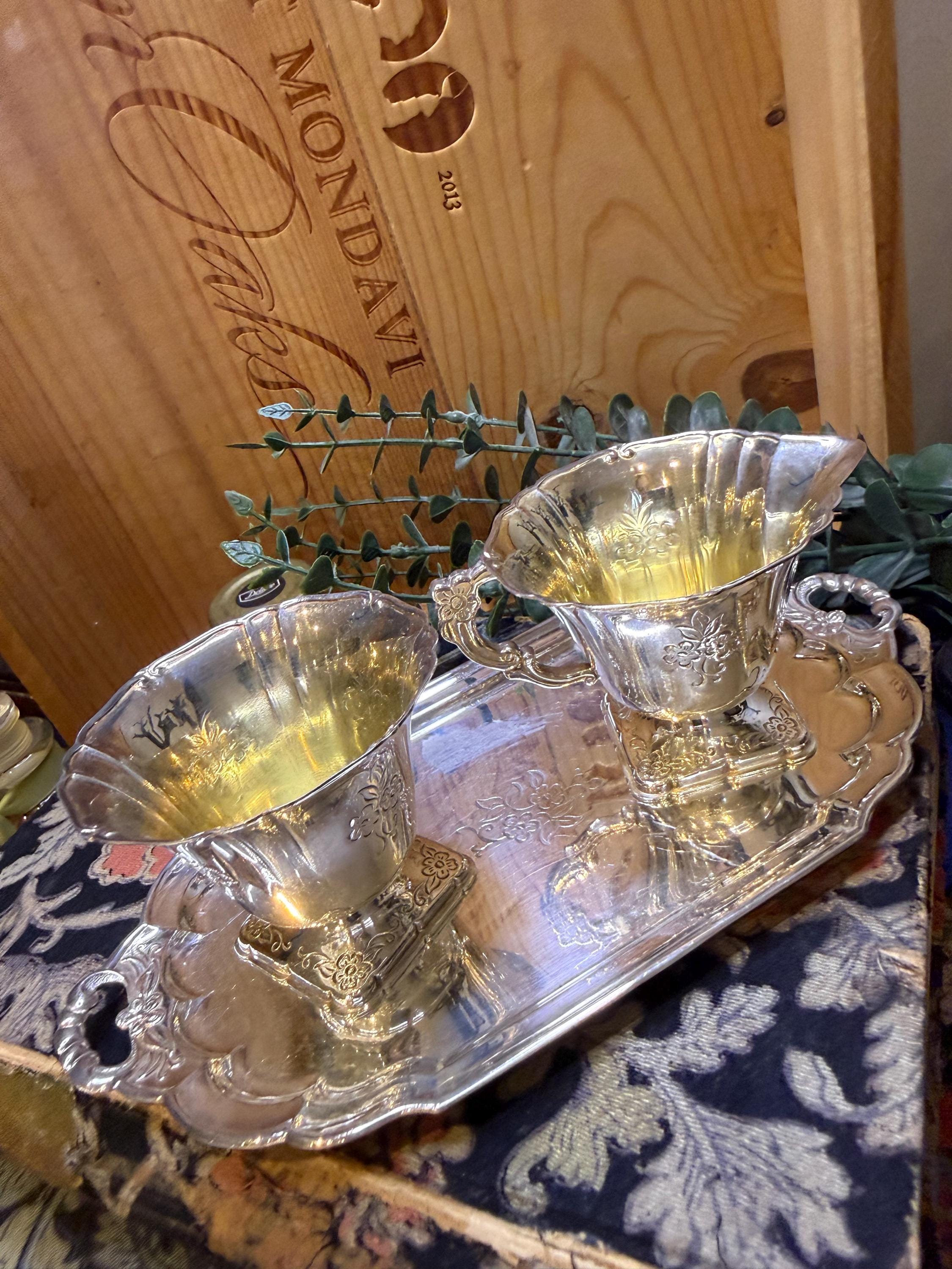 Vintage Nilsjohan Sweden Silver-plated Cream & Sugar Set With Tray