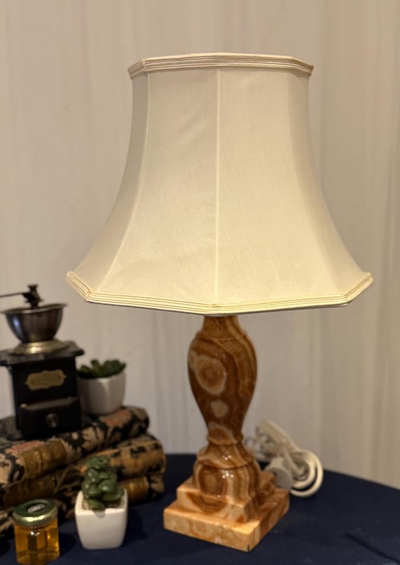 Vintage Brown Marble Table Lamp: Art Deco Bedside Lighting