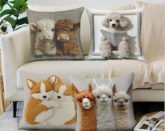 Faux Embroidery Animal Pillow Cover, Boho Home Decor