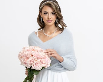 Hochzeitsstola| Hochzeitsumhang | Hochzeitscover | Hochzeitsbolero für die Braut | Hochzeitspullover | Grau