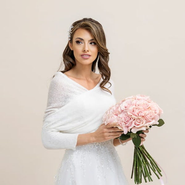 Scialle da Sposa | Coprispalle da Sposa | Bolero da Sposa per la Sposa | Cardigan da Sposa | Regalo per l'Addio al Nubilato | Bianco