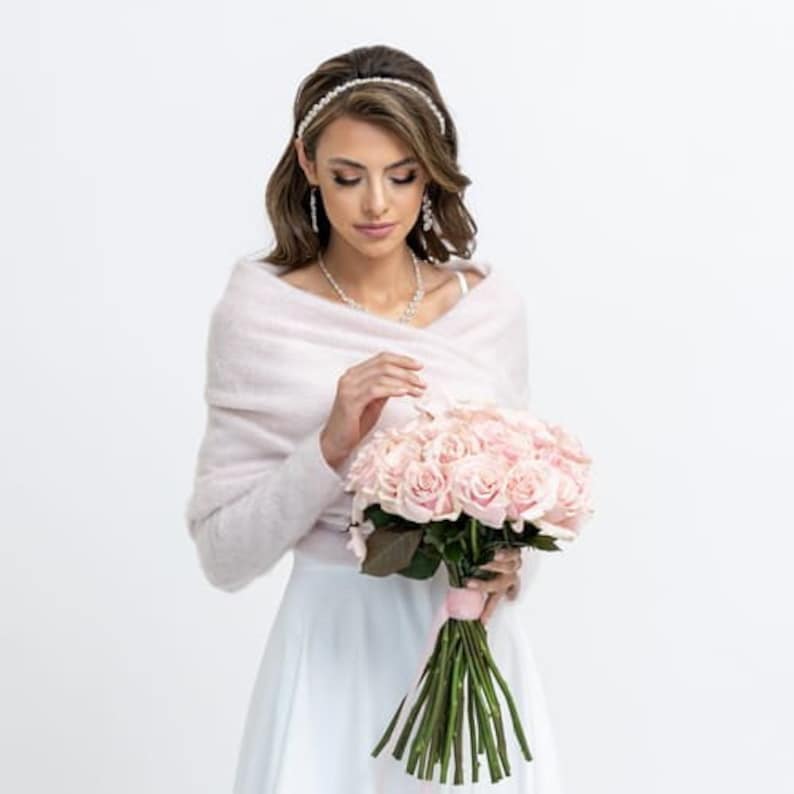 Brautstola Hochzeitscover Hochzeitsbolero für die Braut Hochzeitspullover Geschenk für den Junggesellinnenabschied Rosa Bild 1