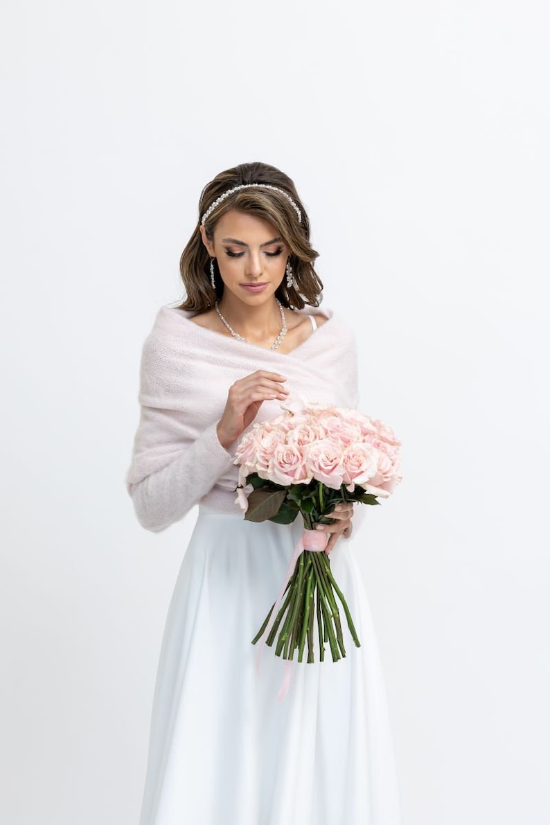 Brautstola Hochzeitscover Hochzeitsbolero für die Braut Hochzeitspullover Geschenk für den Junggesellinnenabschied Rosa Bild 6