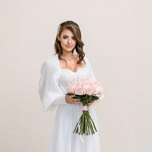 Wedding Wrap with Puffy Sleeves | Wedding Cape | Wedding Cover | Wedding Bolero for the Bride | Wedding Sweater | Bridal Stole | Ivory