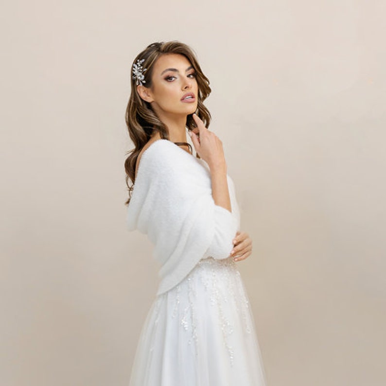 Scialle da Sposa Coprispalle da Sposa Bolero da Sposa per la Sposa Cardigan da Sposa Regalo per l'Addio al Nubilato Bianco immagine 3