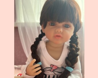 Reborn 55CM Realistic Lifelike Full Viny Silicone  Body Doll Princess Toddler, Reborn Baby Doll, Hand Made Doll, Long Hair , Waterproof