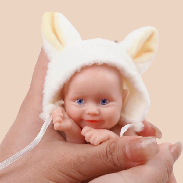 6" Reborn Full Body Silicone Realistic Mini Newborn Smiling Baby Doll, Bath Washable, Waterproof