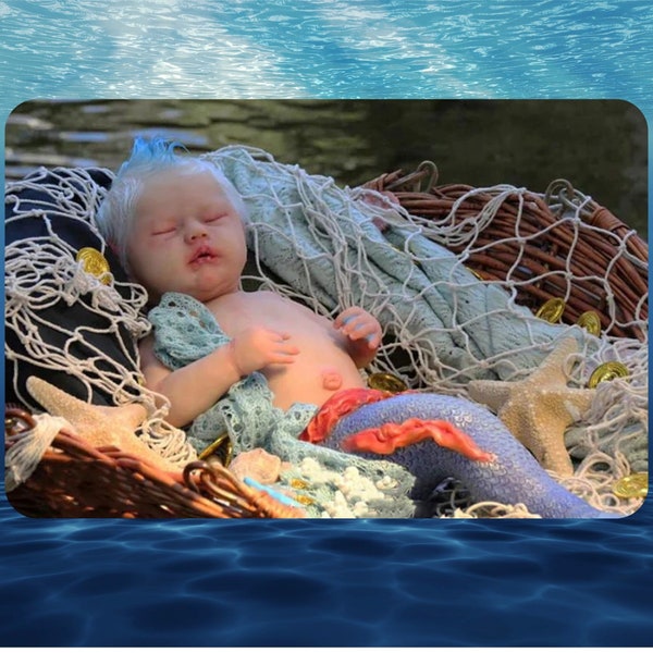 25inch Lifelike Realistic Unfinished Reborn Sleeping Mermaid Baby Doll Full Body Vinyl Baby Doll