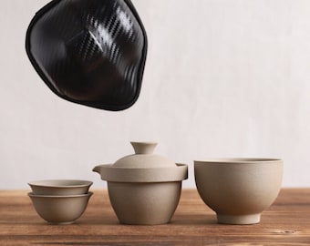 Easy Gaiwan en céramique avec 3 tasses, ensemble de voyage portable en plein air