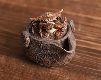 Handcrafted Irregular Ceramic Tea Pot with Crab Lid 130ml