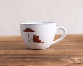 Hand-painted Brown Cat Ceramic Tea Cup With Handle 200ml