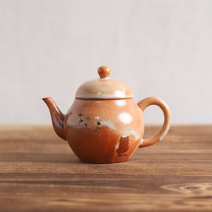 Hand-painted Cat Ceramic Teapot Traditional Brown Pottery Tea Pot Tea Drinkware