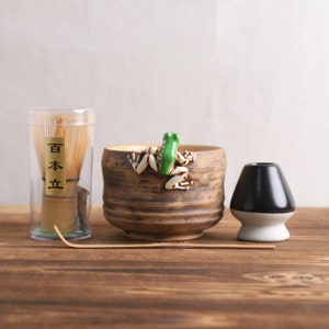 4pcs/set Creative Frog Ceramic Matcha Kits Bamboo Whisk and Chasen Holder Matcha Tea Ceremony