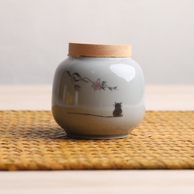 Hand-painted Cat Ceramic Tea Canister for Storage Tea image 1