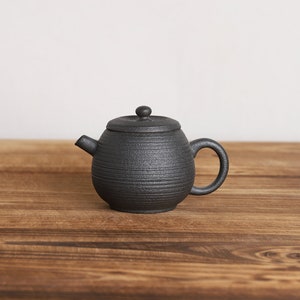 Volcanic Stone Black Crockery Ceramic Teapot Stripe Traditional Japanese Tea Pot 140ml