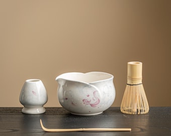 Hand-painted Fish Ceramic Matcha Bowl Set with Whisk and Chasen Holder 500ml