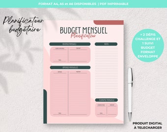 Monthly Budget, French Planner, Expense Tracker, Budget Planner in French, Savings and Expense Tracker, Budget Challenge