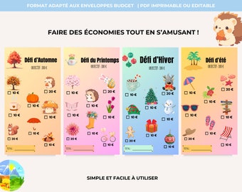 Défi saisons 2024 économie Défis épargne en français Challenge saisons Enveloppe budget et A6 à imprimer Budget planner Classeur budget