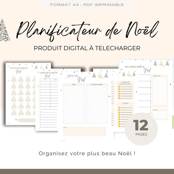 Planificateur Noël imprimable, planificateur budget cadeau, liste de cadeaux de Noël, classeur de Noël, liste de tâches de Noël, français