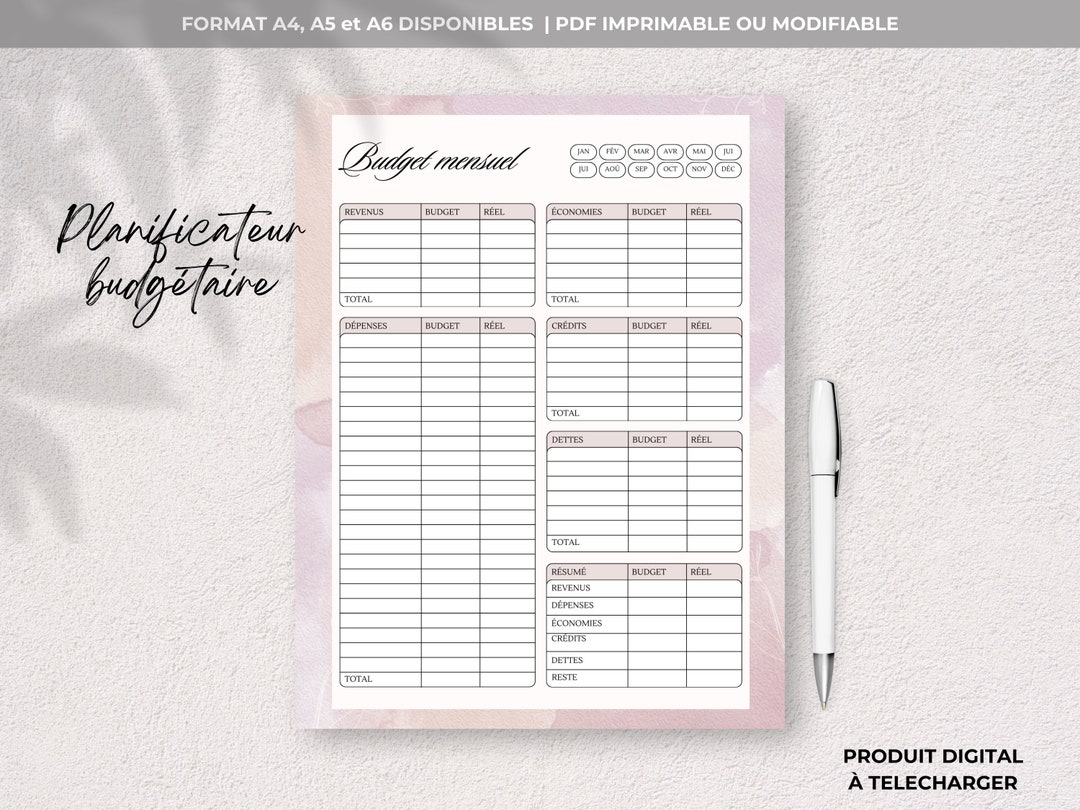 Planificateur budgétaire, digital planner en français, suivi des