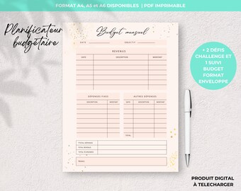 Expense tracking, Budget planner, Budget planner French Budget Planner Agenda Finance Management Savings tracking A4, A5 and A6