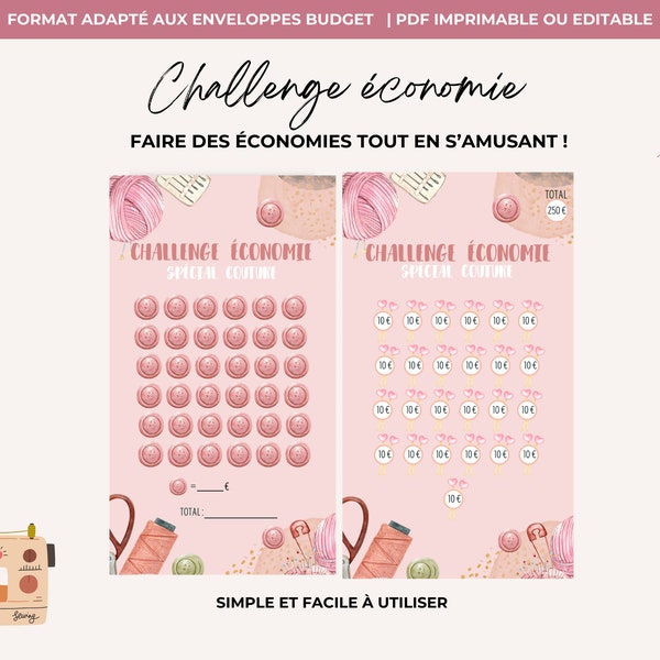Défi budget Couture Vintage Challenge économie Français Imprimable et éditable pour classeur & enveloppe budgetaire Défi épargne A6 Planner