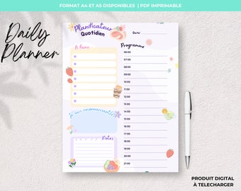 Planificateur quotidien | Organisateur de temps | Planificateur en français | Daily Planner - Organisation et productivité optimisées