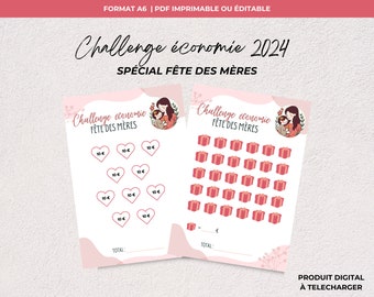 Desafío económico, desafíos de ahorro en francés, desafío del Día de la Madre; regalo, seguimiento de gastos A6 para imprimir y laminar, planificador de presupuesto