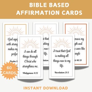 Bible Verse New Year Affirmation Cards,  60 Printable Cards, Christian Affirmations for Encouragement, Motivational Notes
