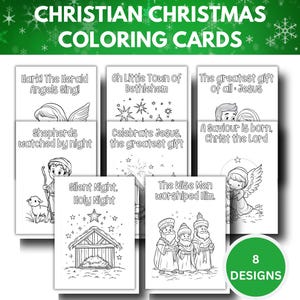 Christliche Weihnachtsmalkarten Basteln, Christliche Sonntagsschule Färbung Aktivität, Homeschool Krippe Handwerk, 8 verschiedene Designs