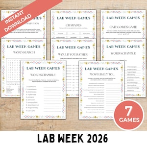 Printable Lab Week 7 Games Bundle,  2026 Lab Week, Co-worker games, Laboratory Week Activities, lab worker games