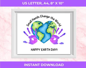 Earth Day Handprint Craft for Kids, Small Hands Change the World Printable, Earth Day Classroom Activity, Preschool Earth Day Art