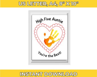 Regalo de huella de mano para tía, imprimible para el Día de la Madre de un sobrino o sobrina, linda manualidad DIY para niños en edad preescolar, recuerdo de huella de mano HP-MDAY-04