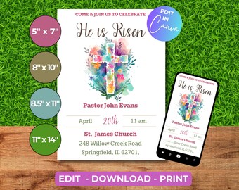 Easter Sunday Service Flyer, Customizable Digital Church Template, Editable Canva Invitation for Events