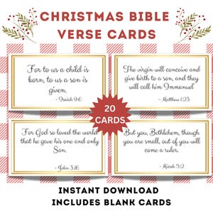 Cartões de versículos bíblicos de Natal, cartões de versículos bíblicos, cartões de nome do advento cristão, cartões de lugar, atividade bíblica, notas para lancheira