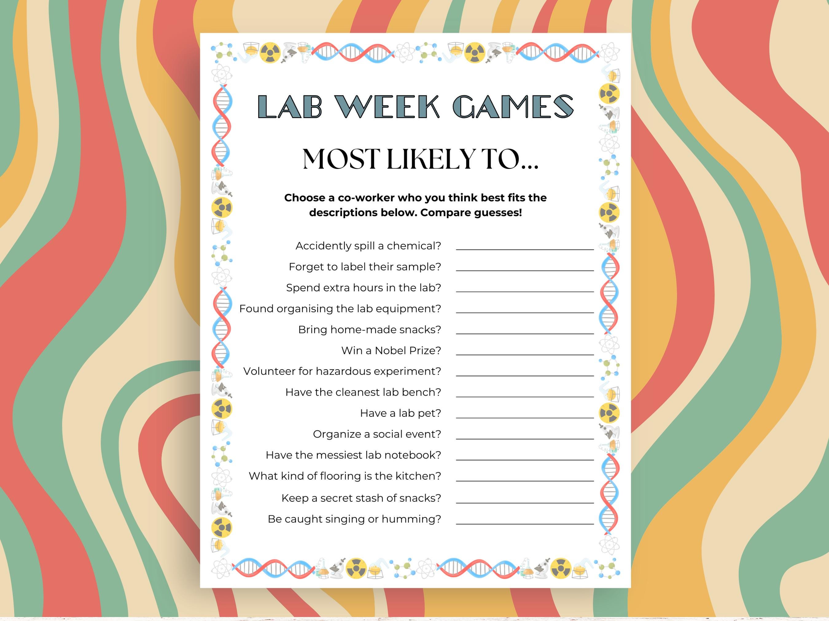 Printable Lab Week 7 Games Bundle, 2026 Lab Week, Co-worker Games ...